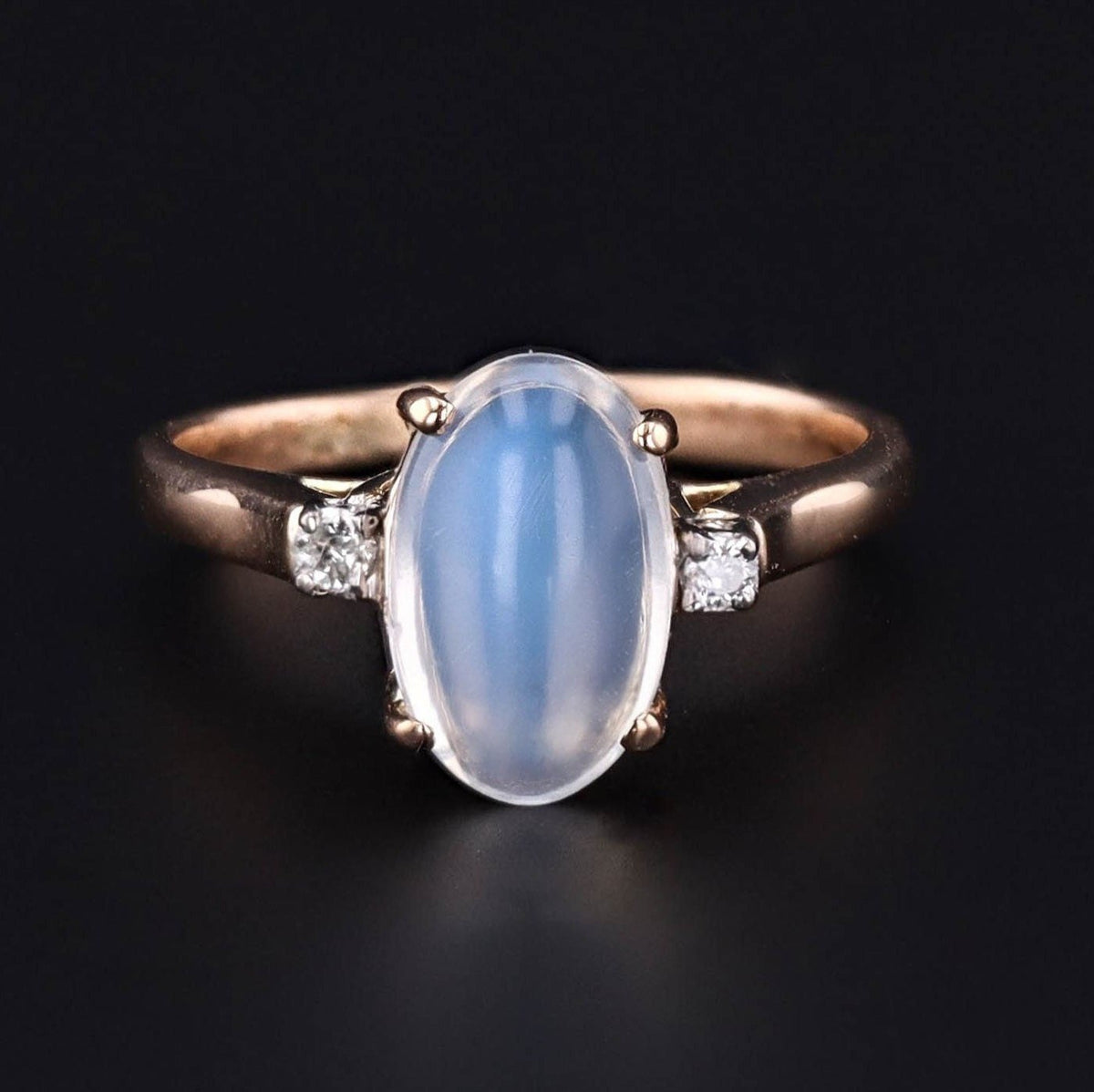Vintage Moonstone and Diamond Ring of 14k Gold - Trademark Antiques