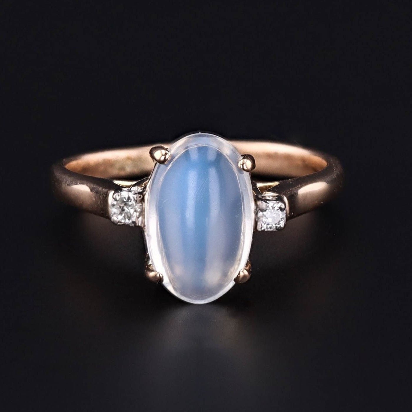 Vintage Moonstone and Diamond Ring of 14k Gold - Trademark Antiques