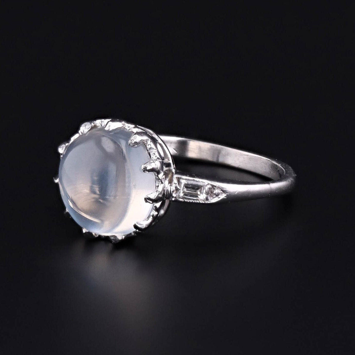 Vintage Moonstone and Diamond Ring of 14k White Gold - Trademark Antiques