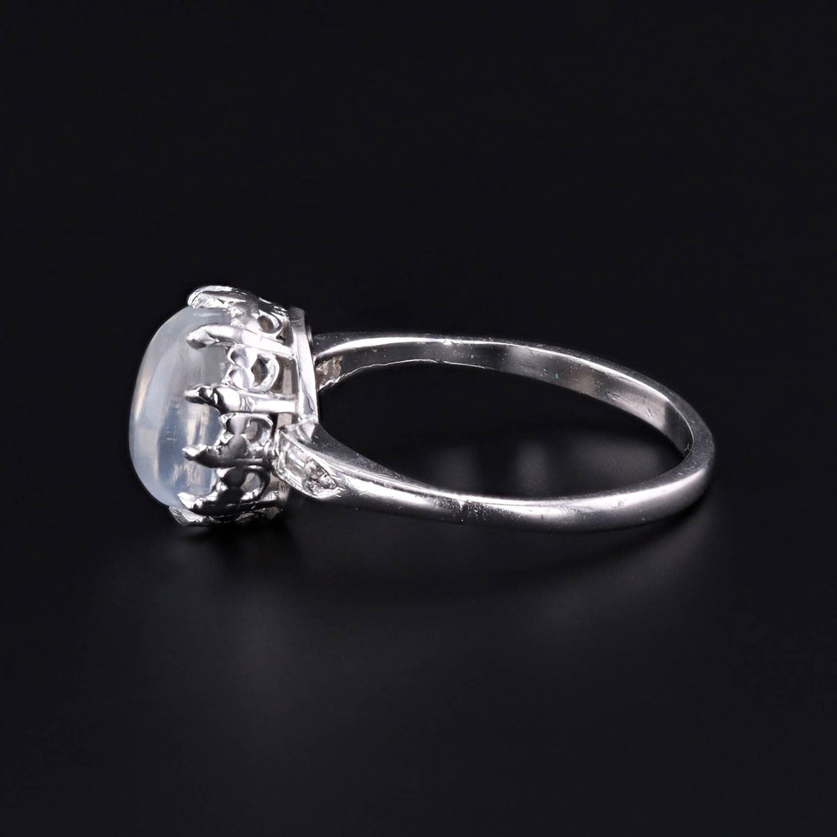 Vintage Moonstone and Diamond Ring of 14k White Gold - Trademark Antiques