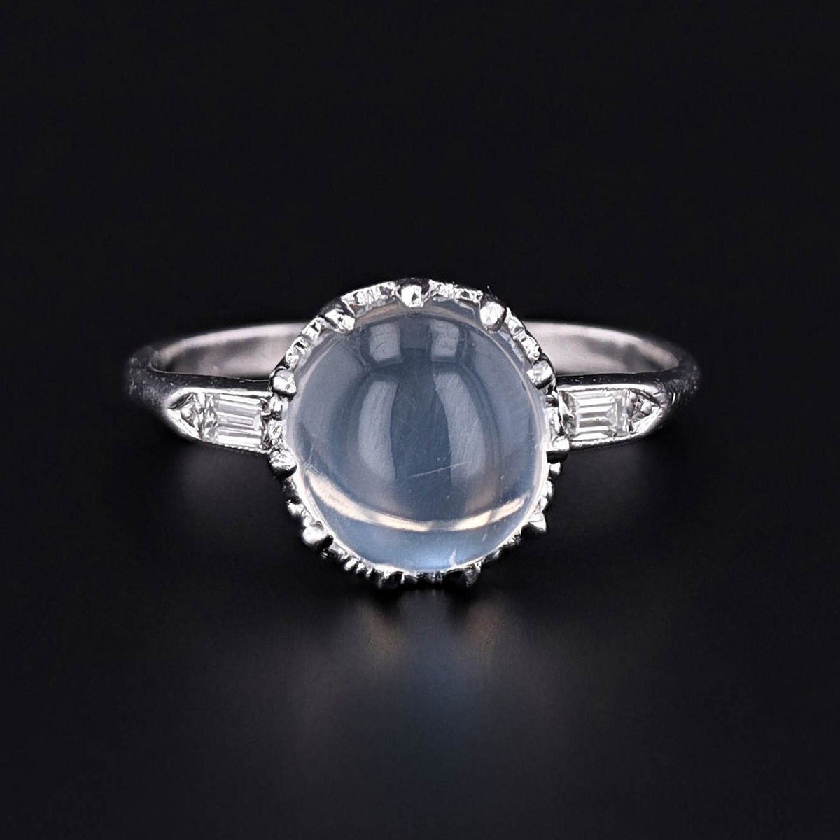 Vintage Moonstone and Diamond Ring of 14k White Gold - Trademark Antiques