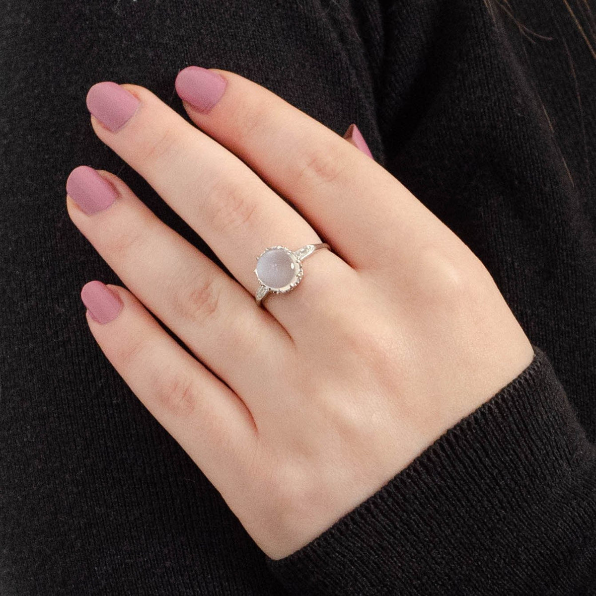 Vintage Moonstone and Diamond Ring of 14k White Gold - Trademark Antiques