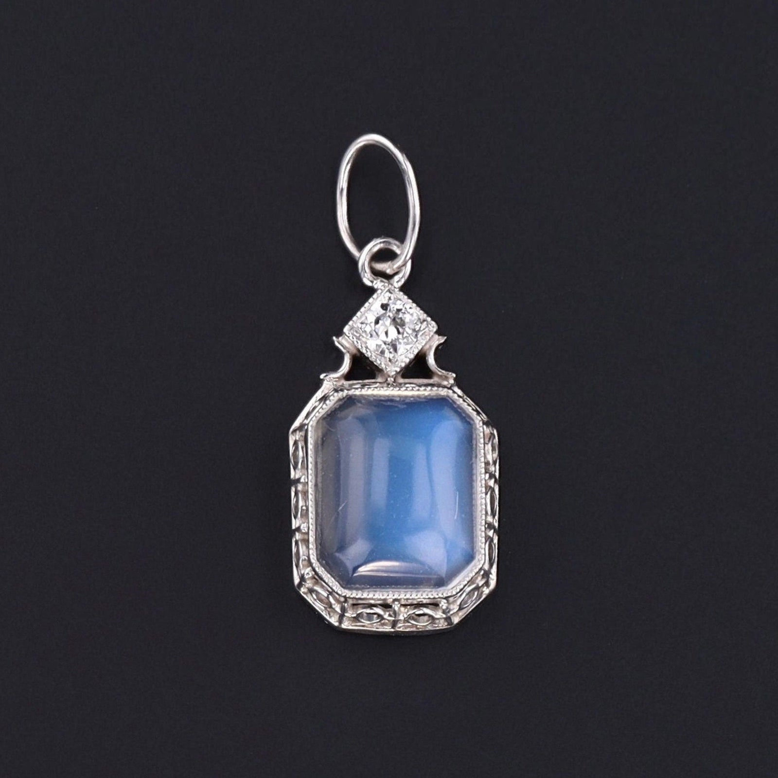 Vintage Moonstone and Platinum Conversion Charm - Trademark Antiques