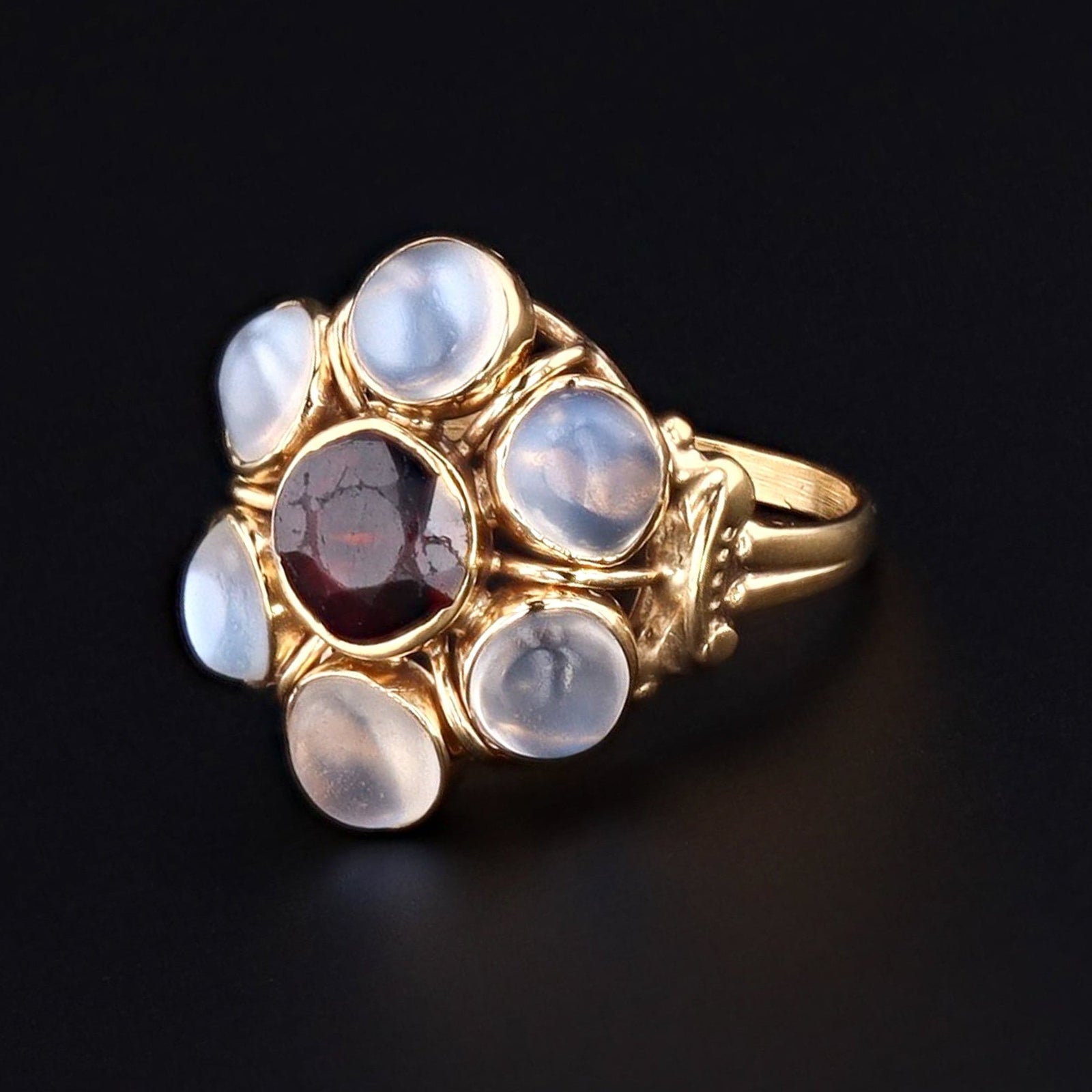 Vintage Moonstone & Garnet Ring | 14k Gold Moonstone Ring - Trademark Antiques