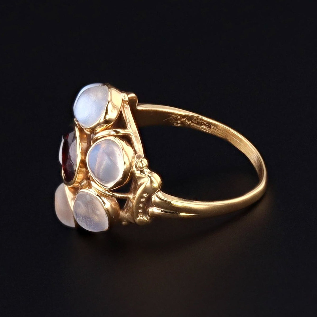 Vintage Moonstone &amp; Garnet Ring | 14k Gold Moonstone Ring - Trademark Antiques