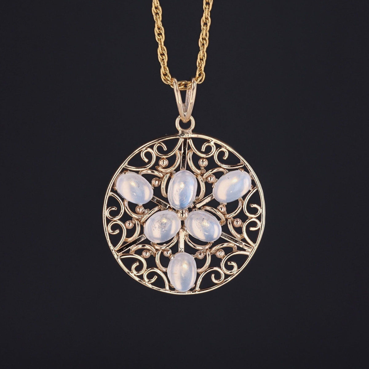 Vintage Moonstone Pendant | 14k Gold Moonstone Pendant - Trademark Antiques