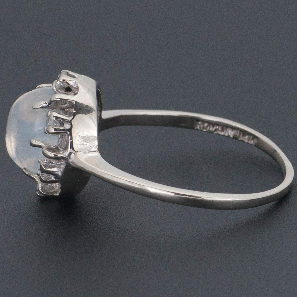 Vintage Moonstone Ring | Mid - Century Moonstone &amp; Diamond Ring - Trademark Antiques