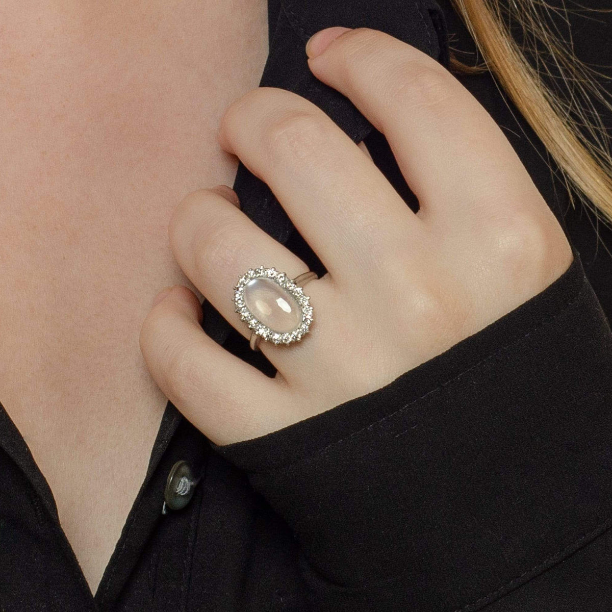 Vintage Moonstone Ring | Mid - Century Moonstone &amp; Diamond Ring - Trademark Antiques