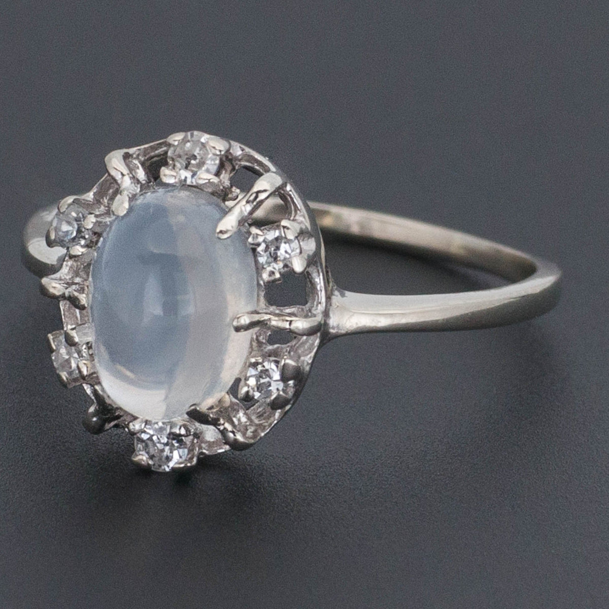Vintage Moonstone Ring | Mid - Century Moonstone &amp; Diamond Ring - Trademark Antiques