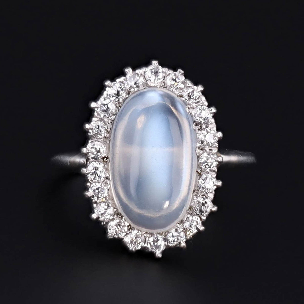 Vintage Moonstone Ring | Mid - Century Moonstone &amp; Diamond Ring - Trademark Antiques