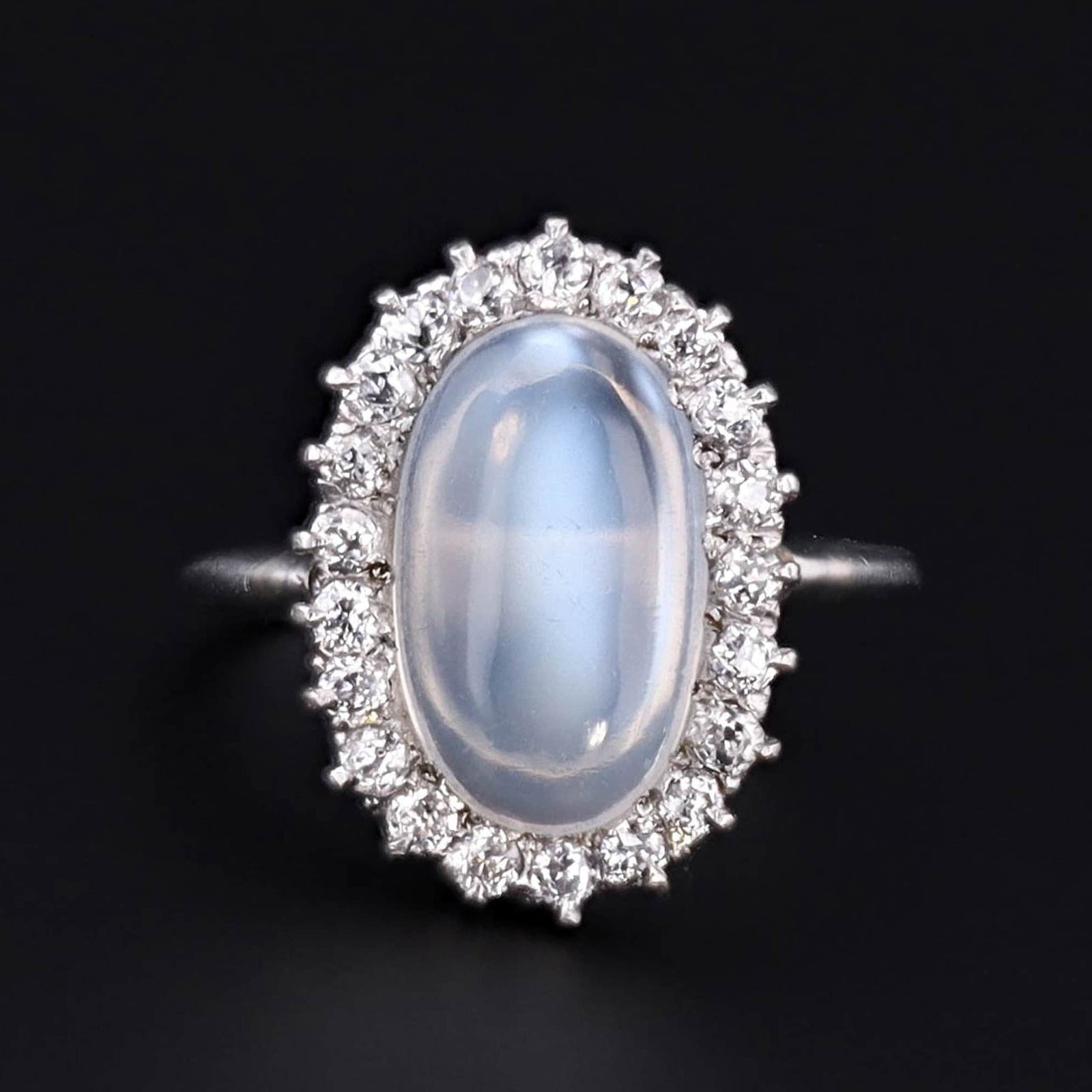 Vintage Moonstone Ring | Mid - Century Moonstone & Diamond Ring - Trademark Antiques