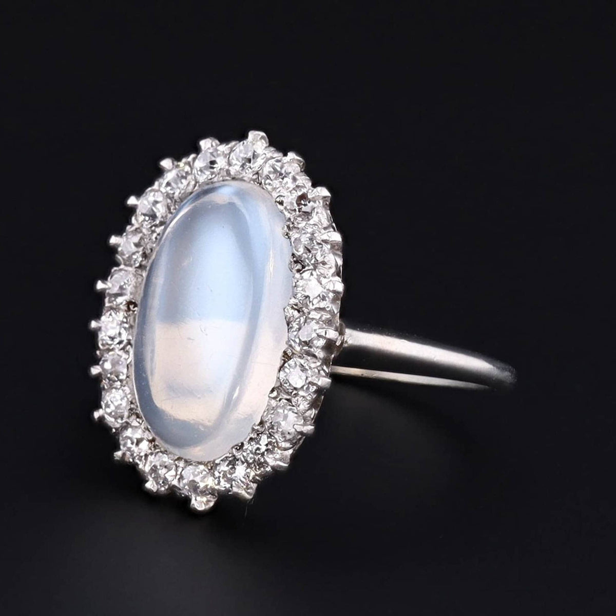 Vintage Moonstone Ring | Mid - Century Moonstone &amp; Diamond Ring - Trademark Antiques