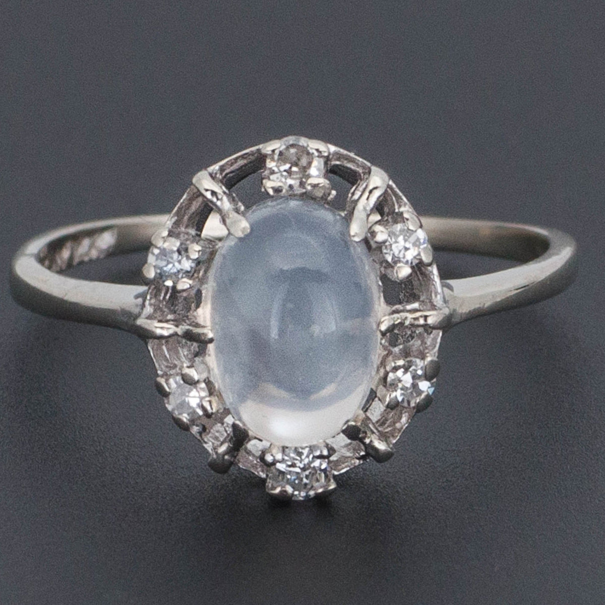 Vintage Moonstone Ring | Mid - Century Moonstone &amp; Diamond Ring - Trademark Antiques
