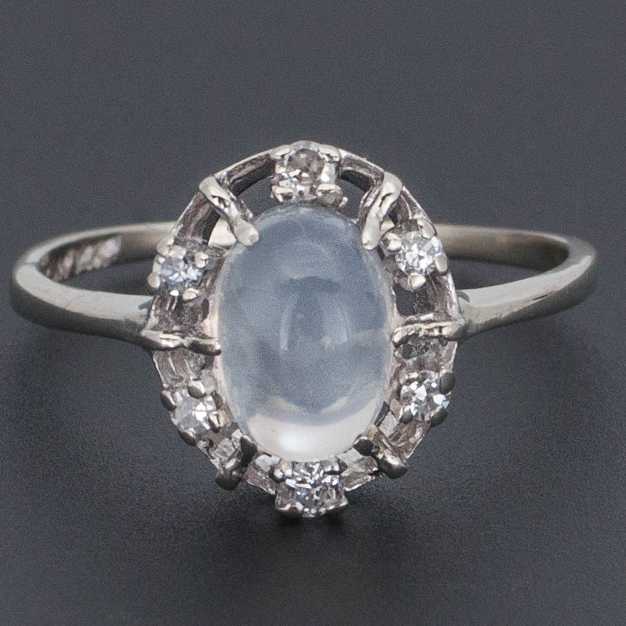 Vintage Moonstone Ring | Mid - Century Moonstone & Diamond Ring - Trademark Antiques