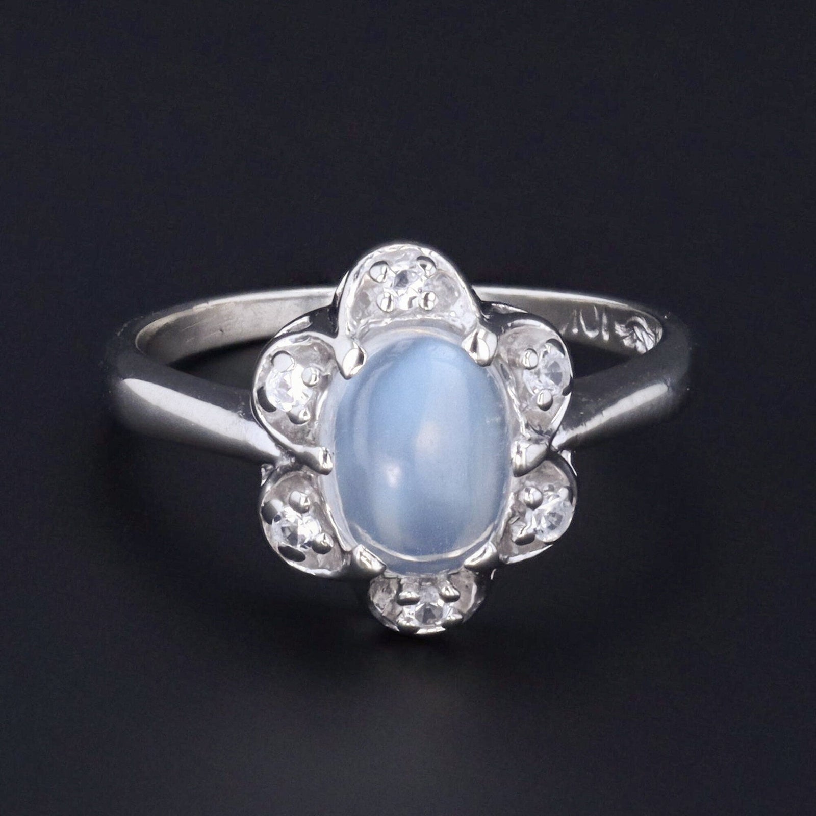 Vintage Moonstone Ring | Mid - Century Moonstone &amp; Rock Crystal Ring - Trademark Antiques