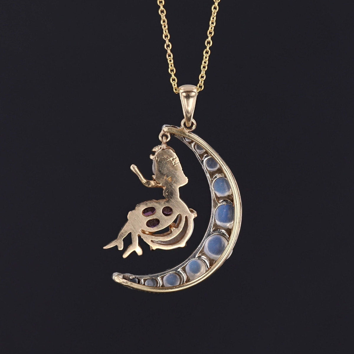 Vintage Moonstone Woman in the Moon Pendant of 14k Gold - Trademark Antiques