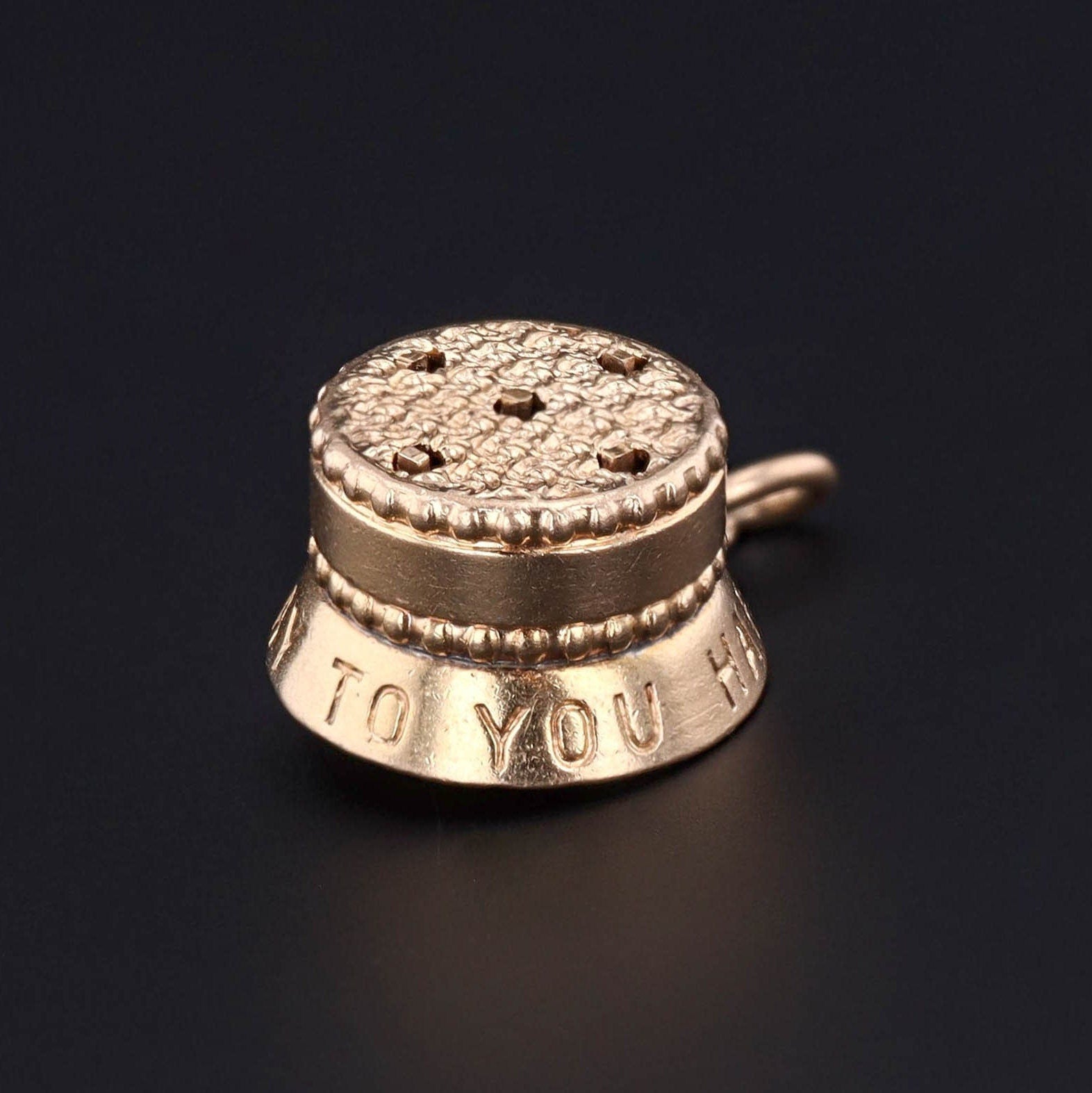 Vintage Moveable Birthday Cake Charm of 14k Gold - Trademark Antiques