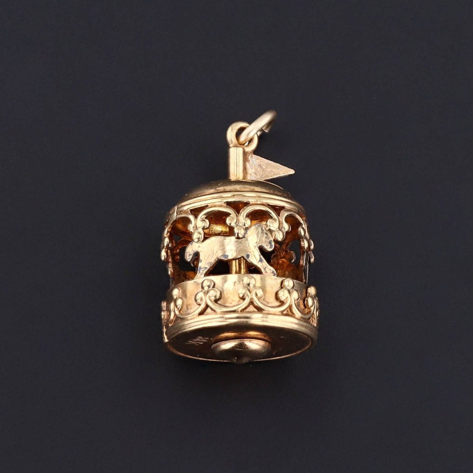 Vintage Moveable Carousel Charm of 14k Gold - Trademark Antiques