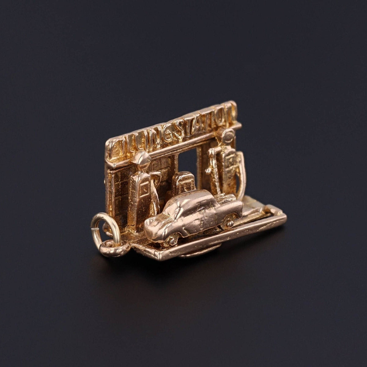 Vintage Moveable Gas Station Charm of 9ct Gold - Trademark Antiques