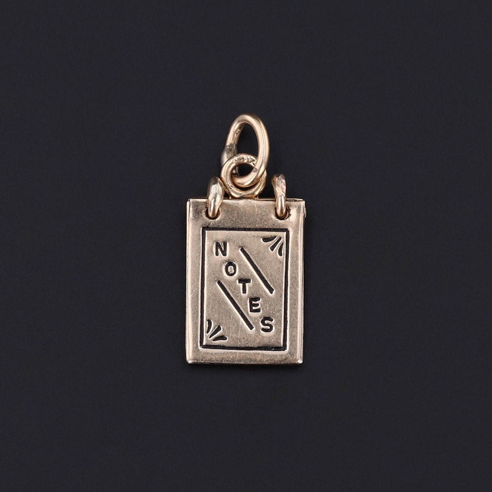 Vintage Moveable Notepad Charm of 14k Gold - Trademark Antiques