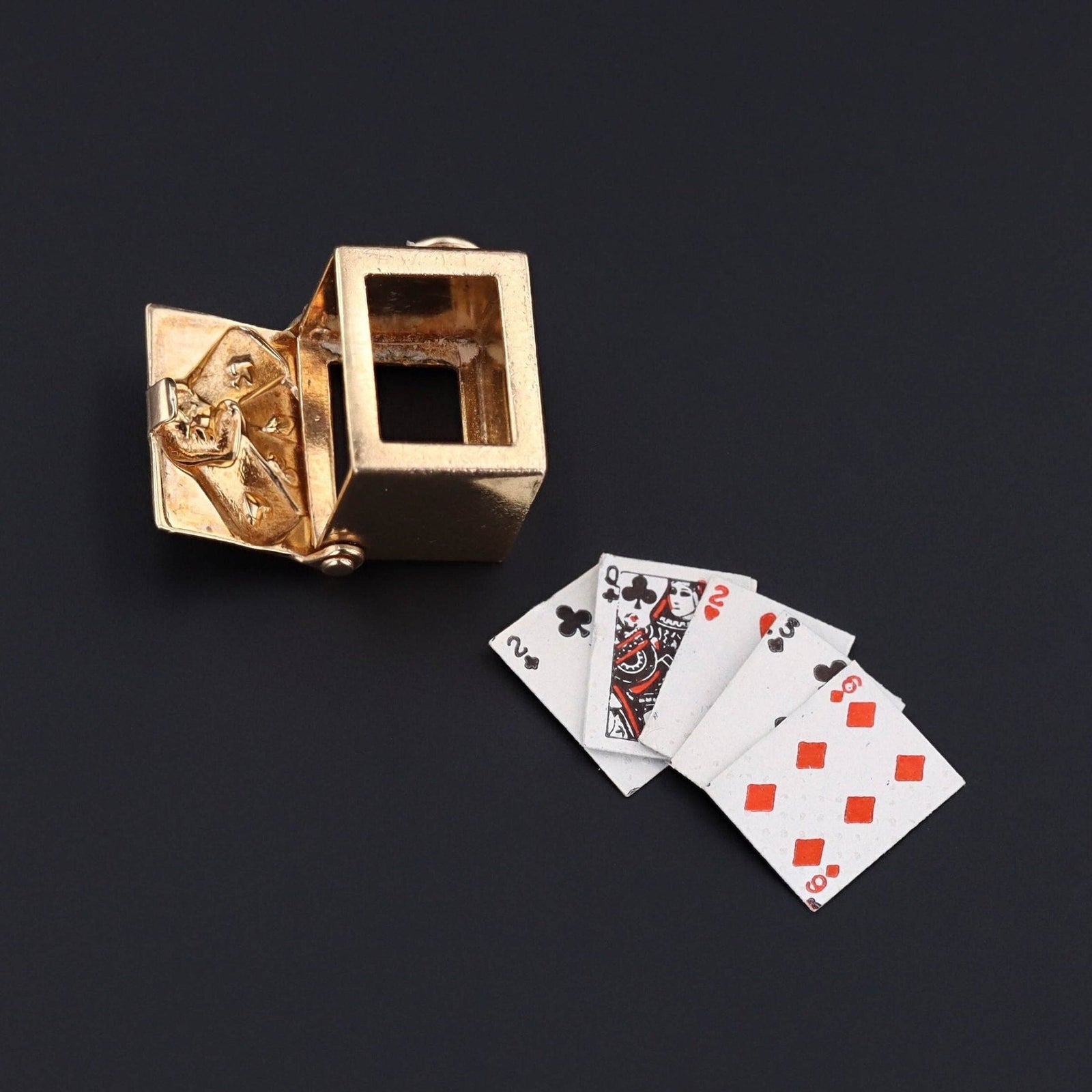 Vintage Moveable Playing Cards Charm of 14k Gold - Trademark Antiques