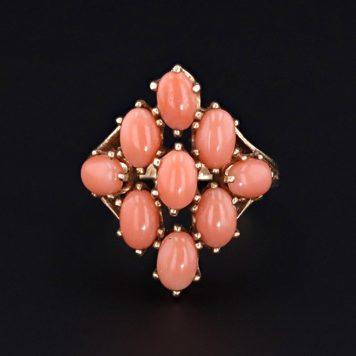Vintage Multi - Stone Coral Ring of 10k Gold - Trademark Antiques