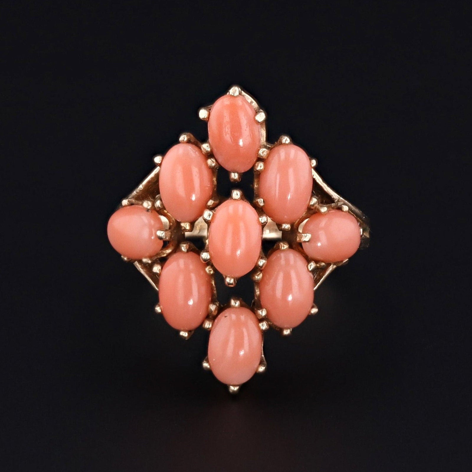 Vintage Multi - Stone Coral Ring of 10k Gold - Trademark Antiques