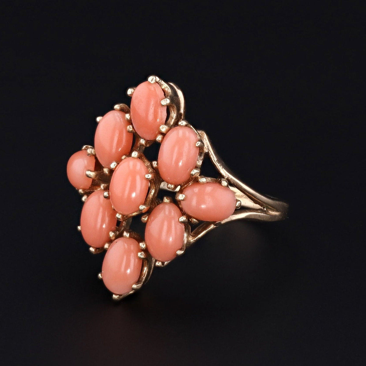 Vintage Multi - Stone Coral Ring of 10k Gold - Trademark Antiques
