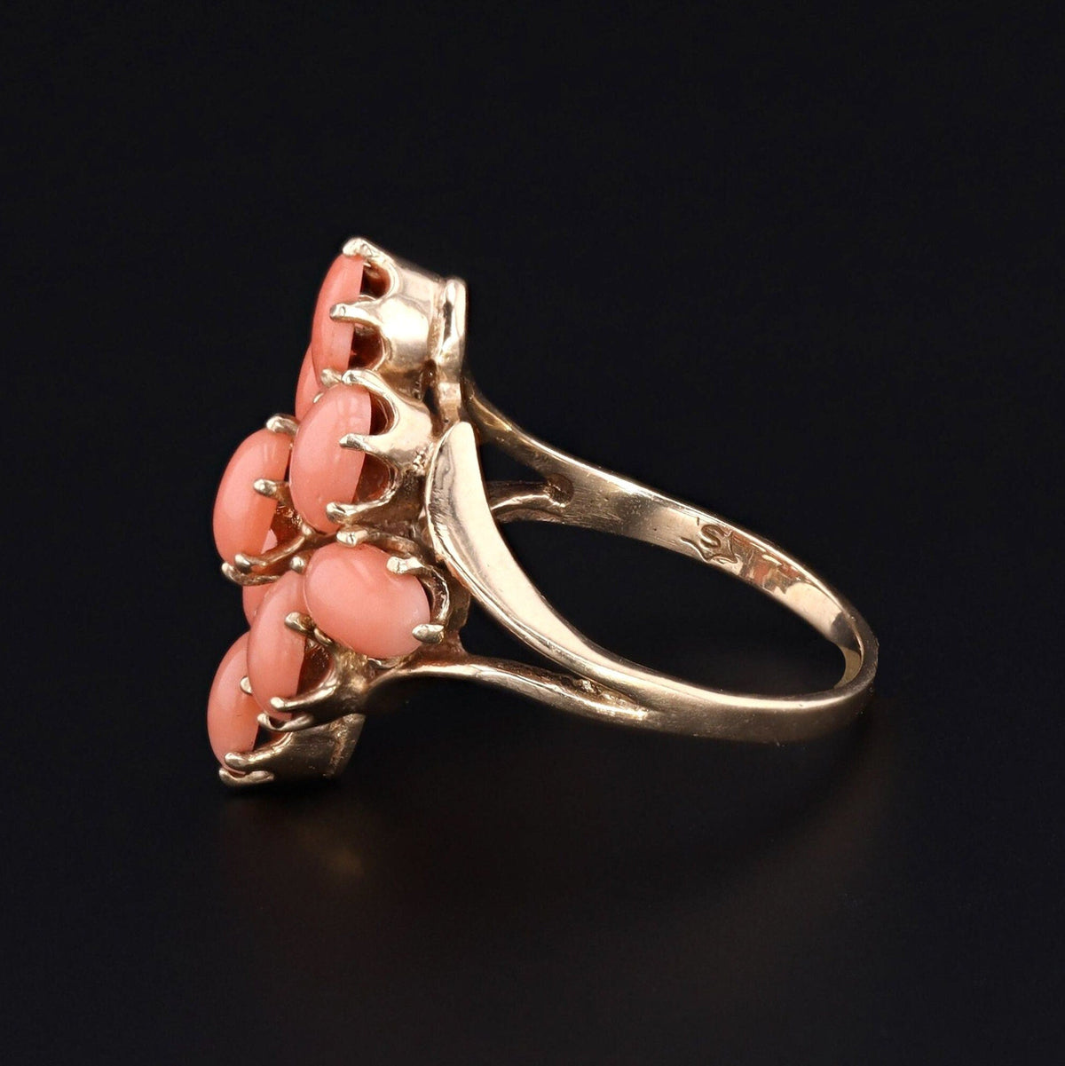 Vintage Multi - Stone Coral Ring of 10k Gold - Trademark Antiques