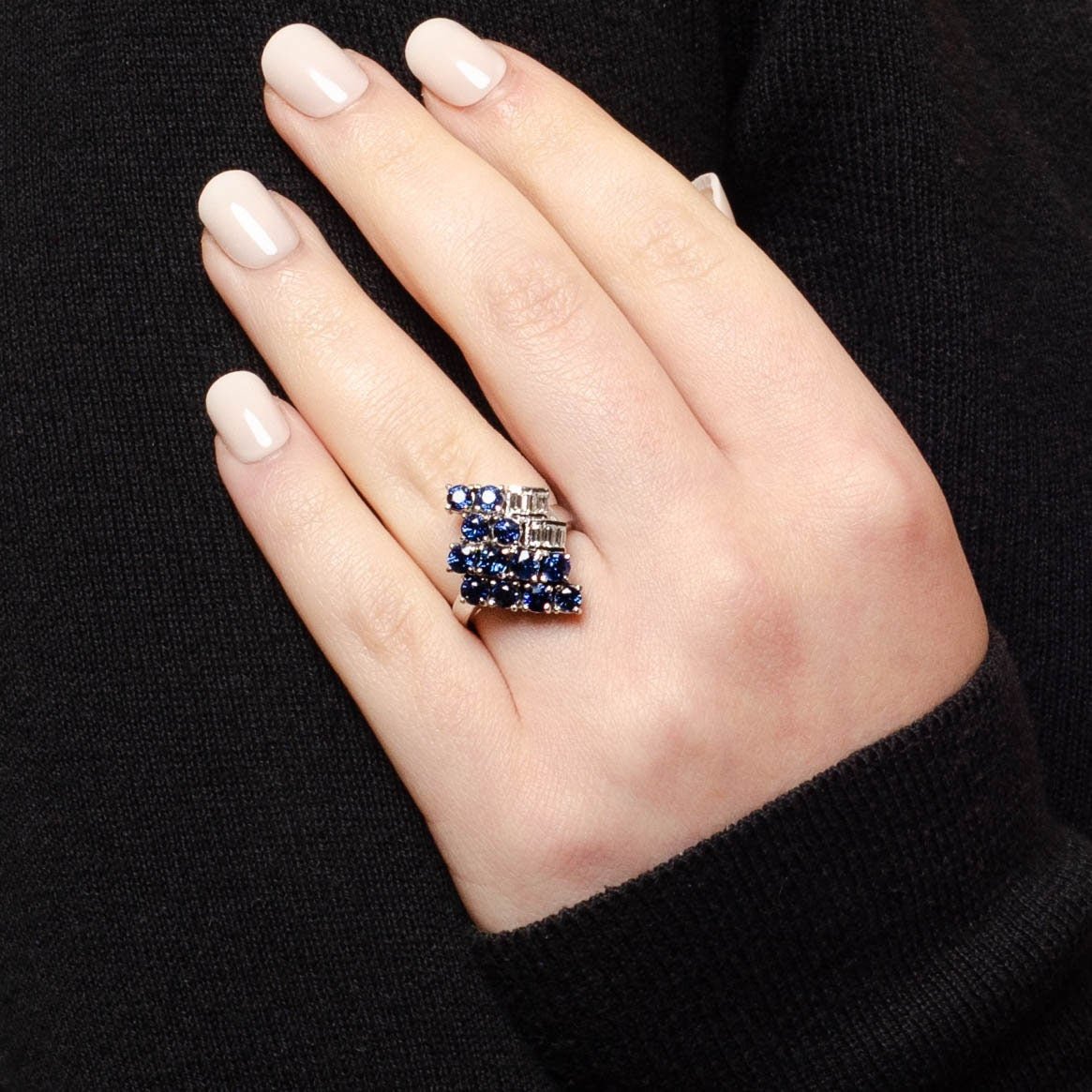 Vintage Natural Sapphire and Diamond Ring 18k White Gold - Trademark Antiques