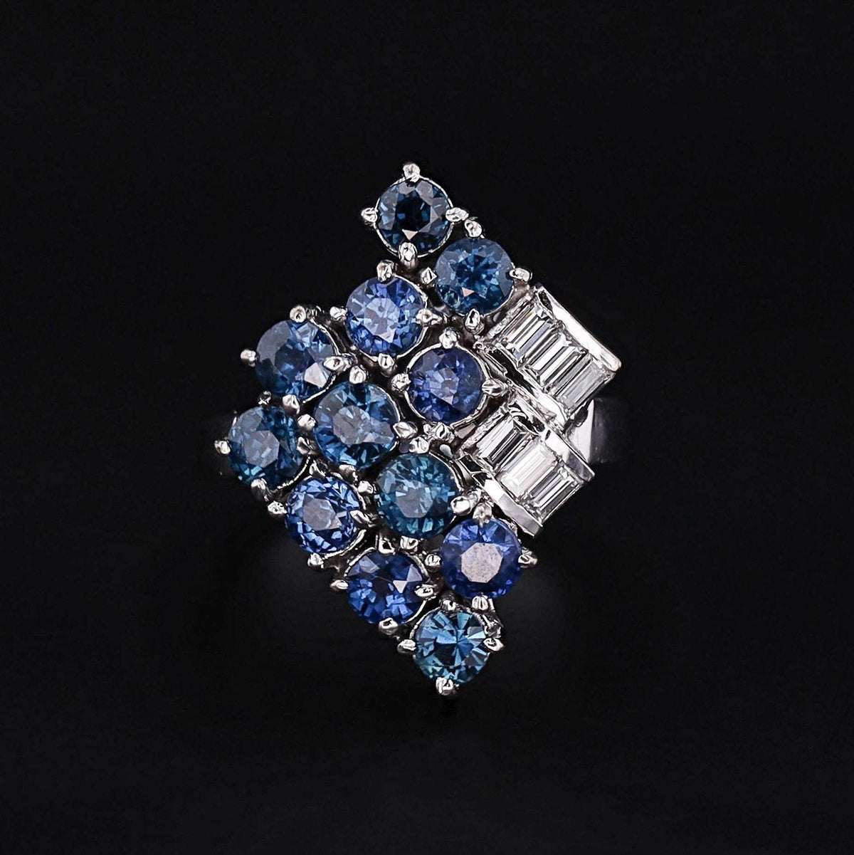 Vintage Natural Sapphire and Diamond Ring 18k White Gold - Trademark Antiques