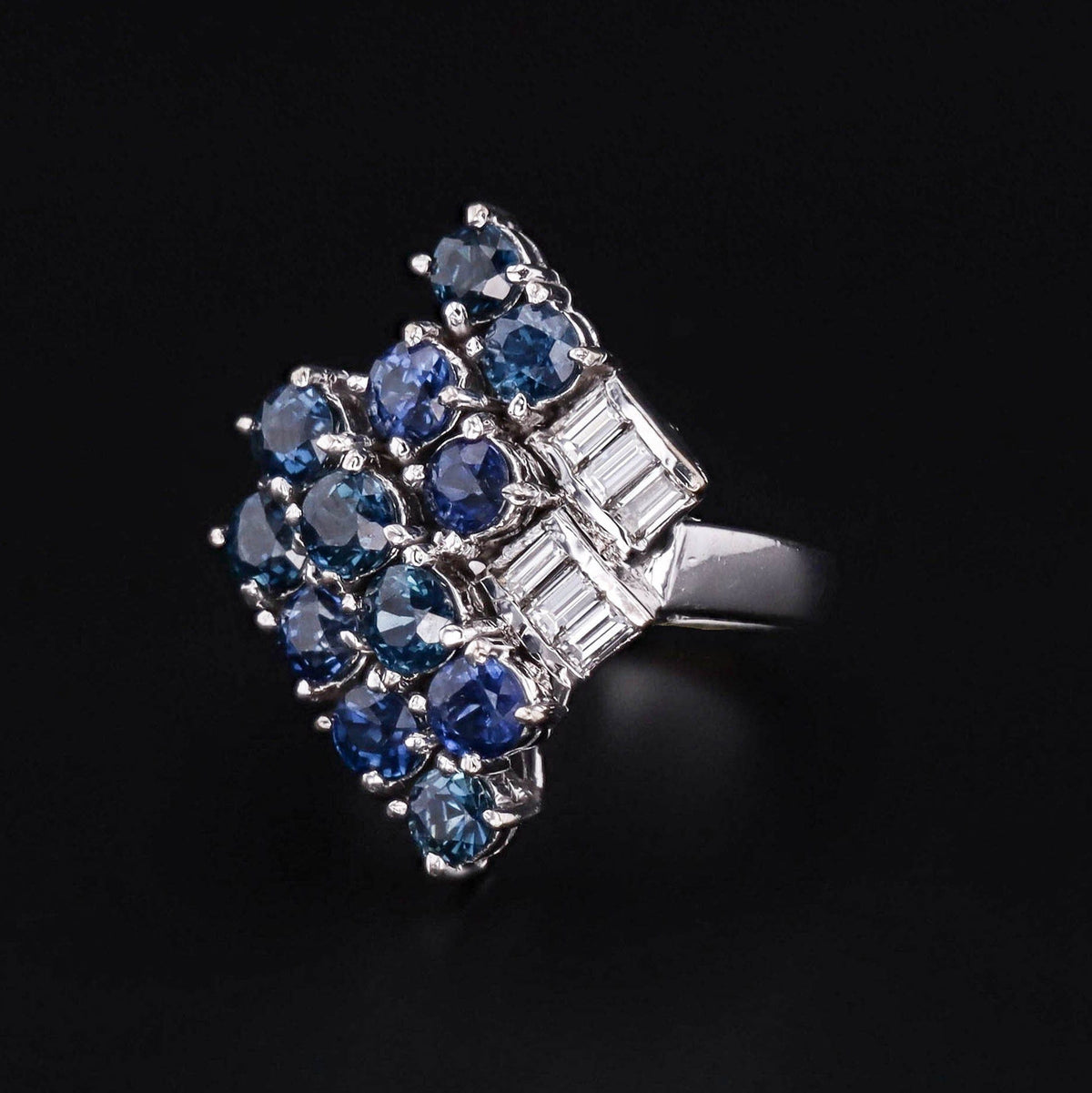 Vintage Natural Sapphire and Diamond Ring 18k White Gold - Trademark Antiques