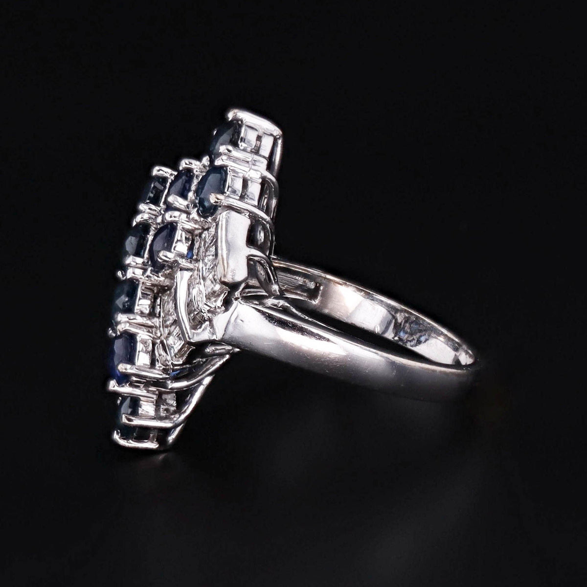 Vintage Natural Sapphire and Diamond Ring 18k White Gold - Trademark Antiques