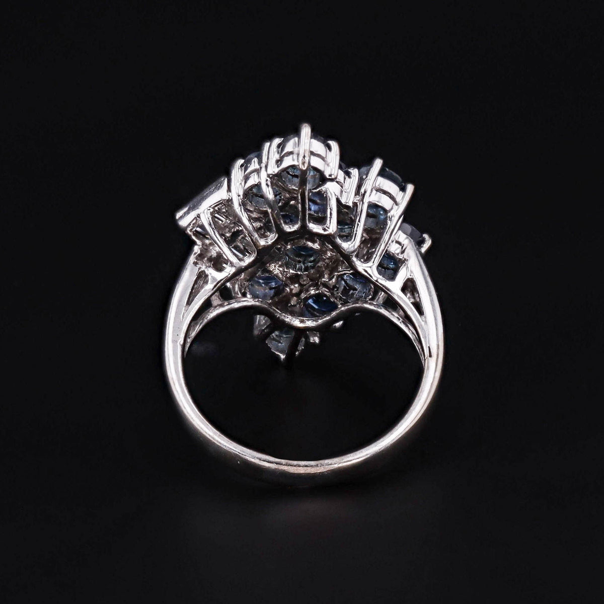 Vintage Natural Sapphire and Diamond Ring 18k White Gold - Trademark Antiques