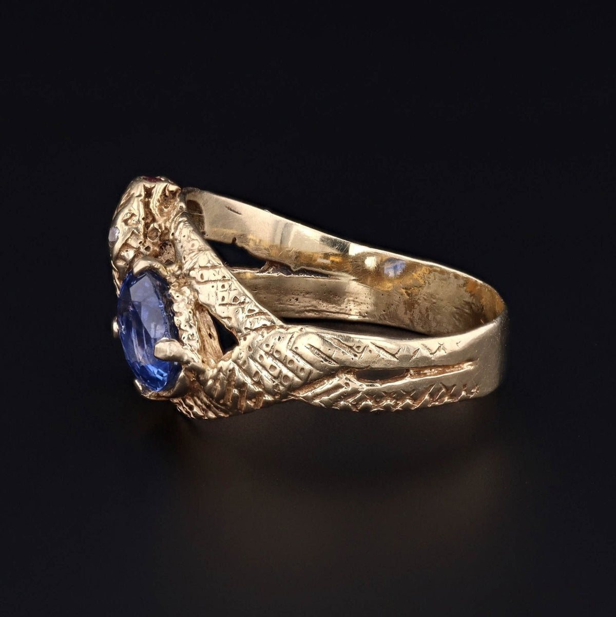 Vintage Natural Sapphire Snake Ring of 14k Gold With Certificate - Trademark Antiques