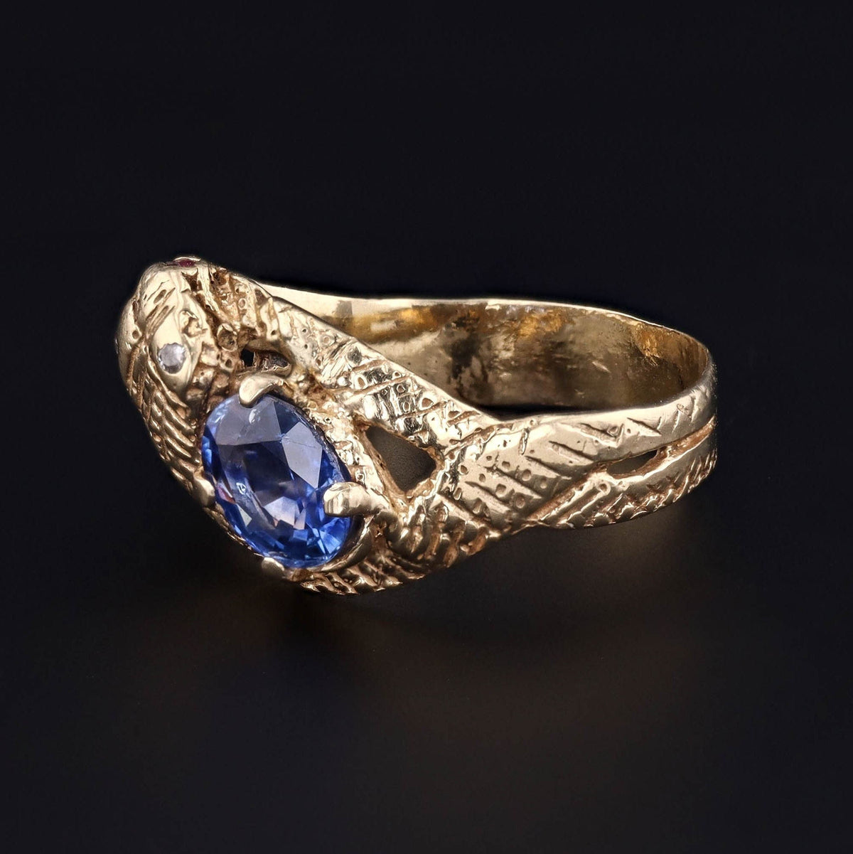 Vintage Natural Sapphire Snake Ring of 14k Gold With Certificate - Trademark Antiques