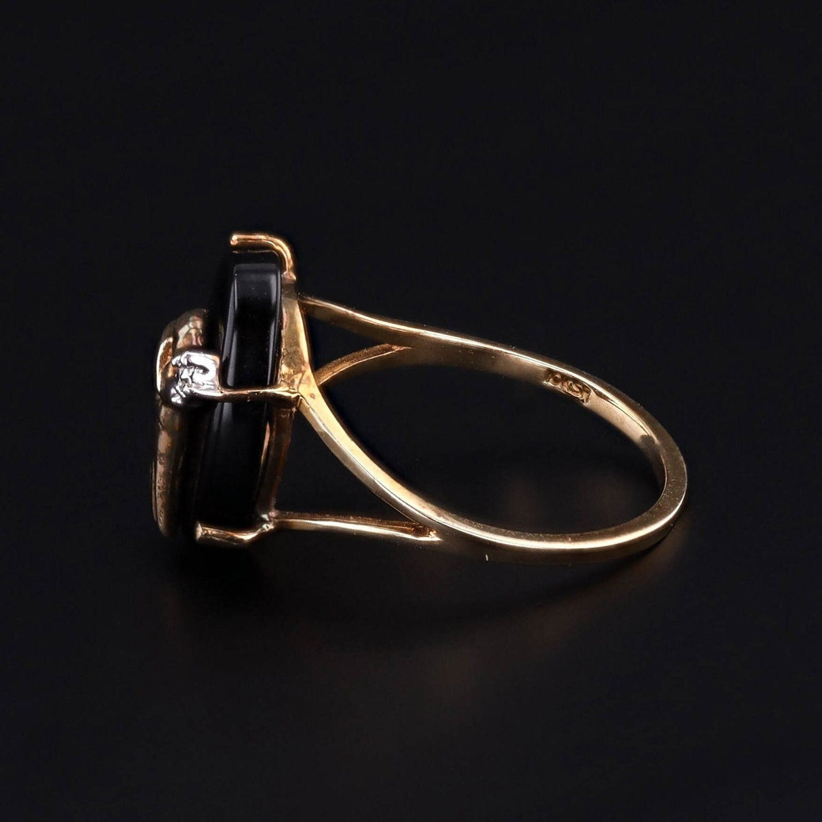 Vintage Onyx Angel Ring of 10k Gold - Trademark Antiques