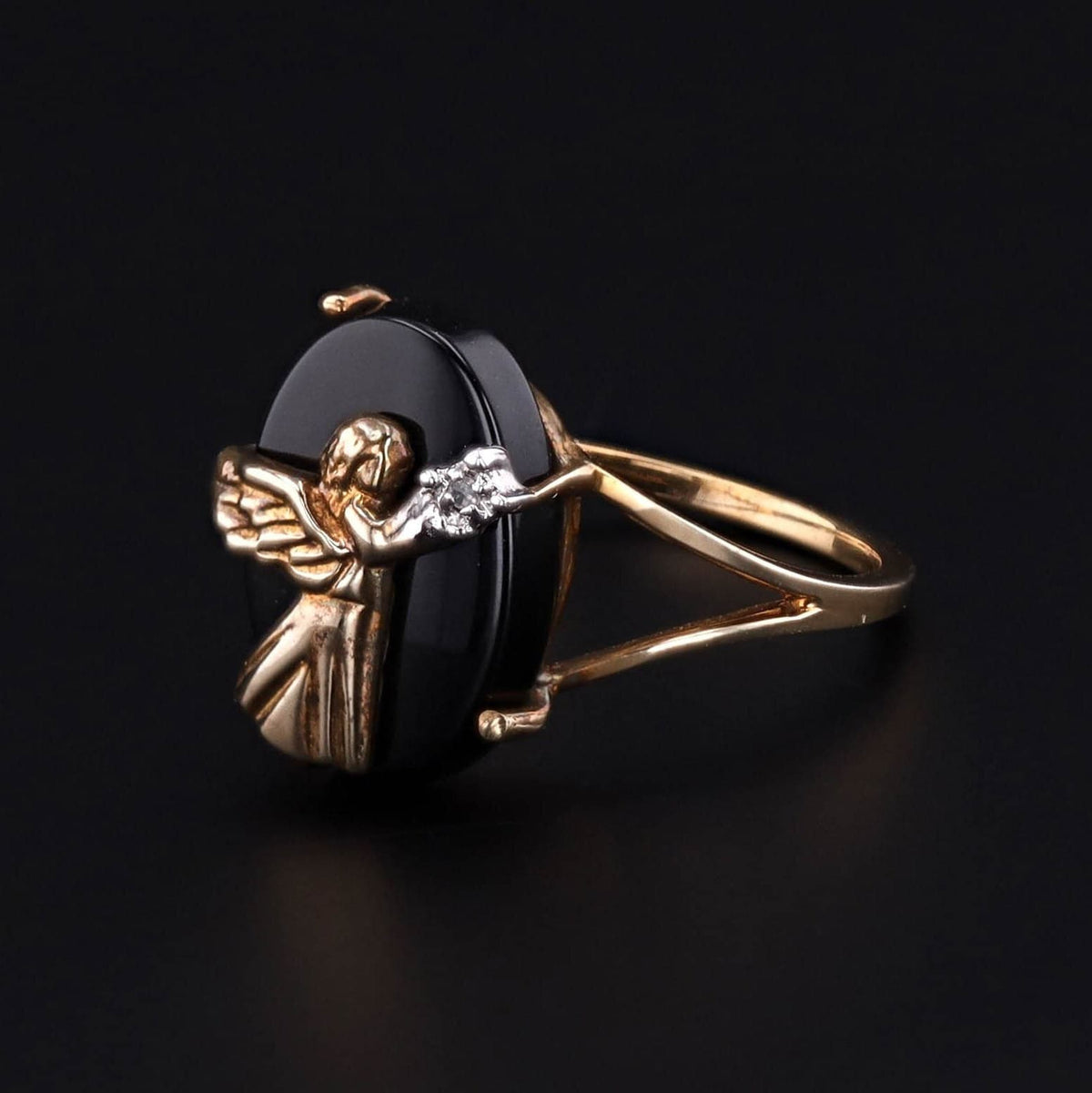 Vintage Onyx Angel Ring of 10k Gold - Trademark Antiques