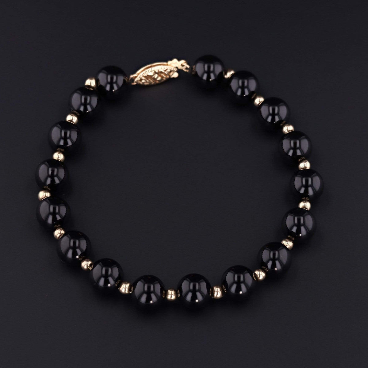 Vintage Onyx Bead Necklace &amp; Bracelet Set | 14k Gold - Trademark Antiques