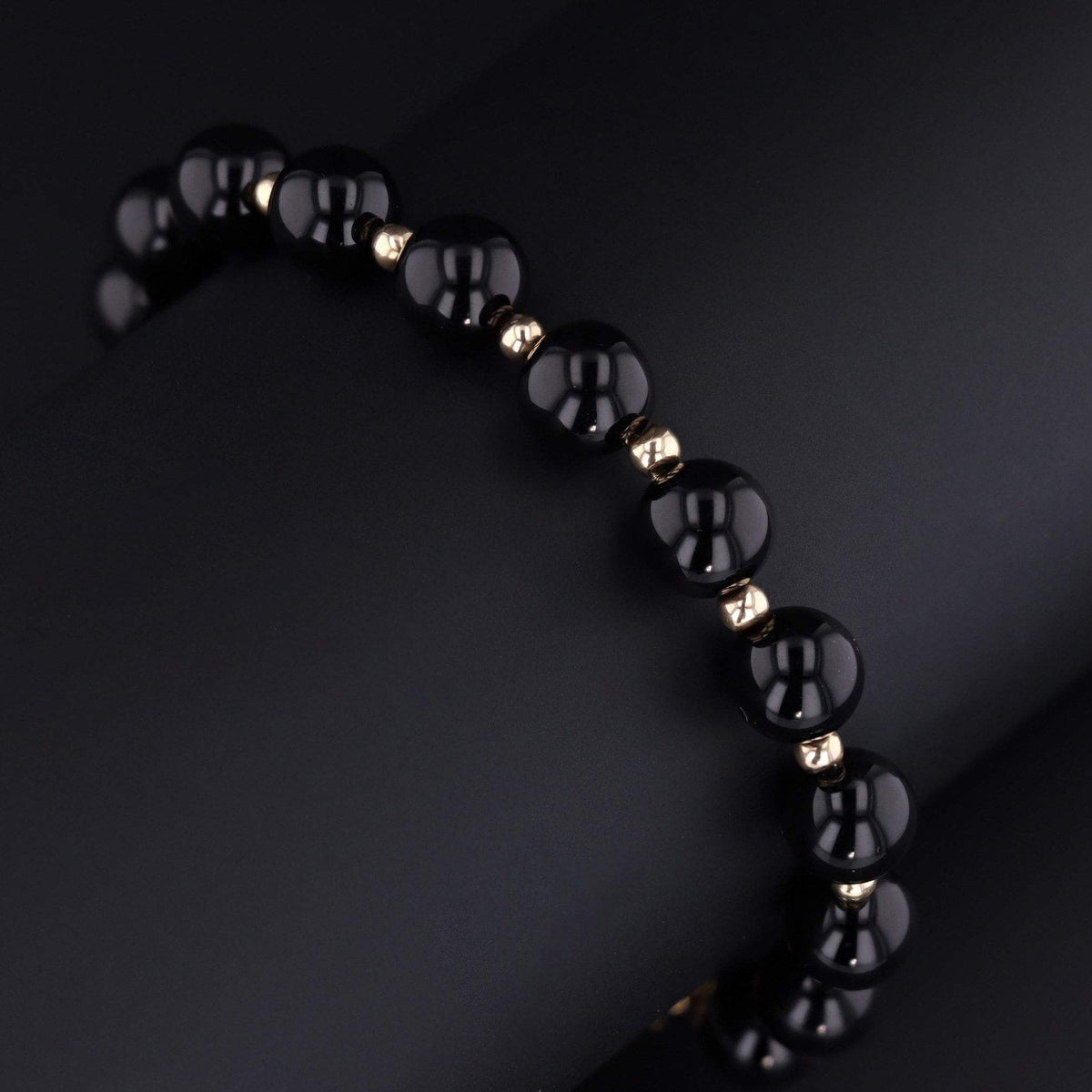 Vintage Onyx Bead Necklace &amp; Bracelet Set | 14k Gold - Trademark Antiques