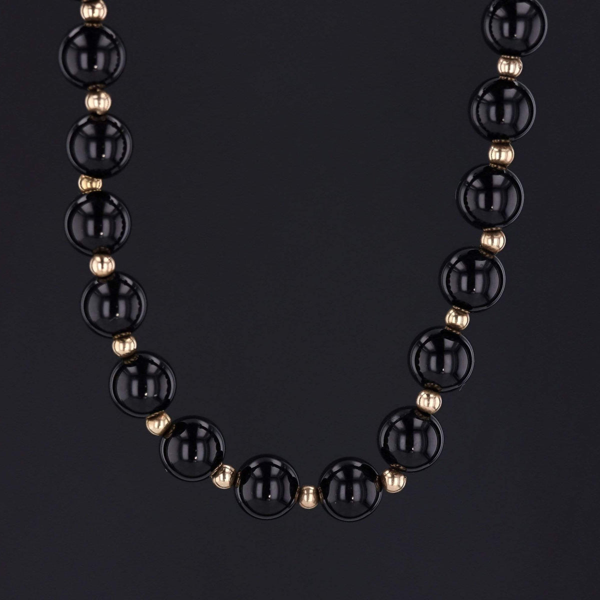 Vintage Onyx Bead Necklace &amp; Bracelet Set | 14k Gold - Trademark Antiques