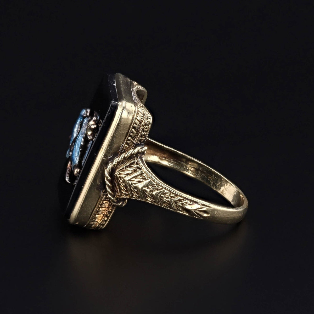 Vintage Onyx Bird Conversion Ring of 18k Gold - Trademark Antiques