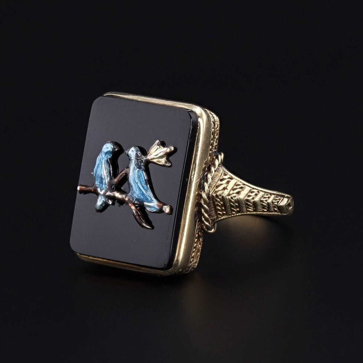 Vintage Onyx Bird Conversion Ring of 18k Gold - Trademark Antiques