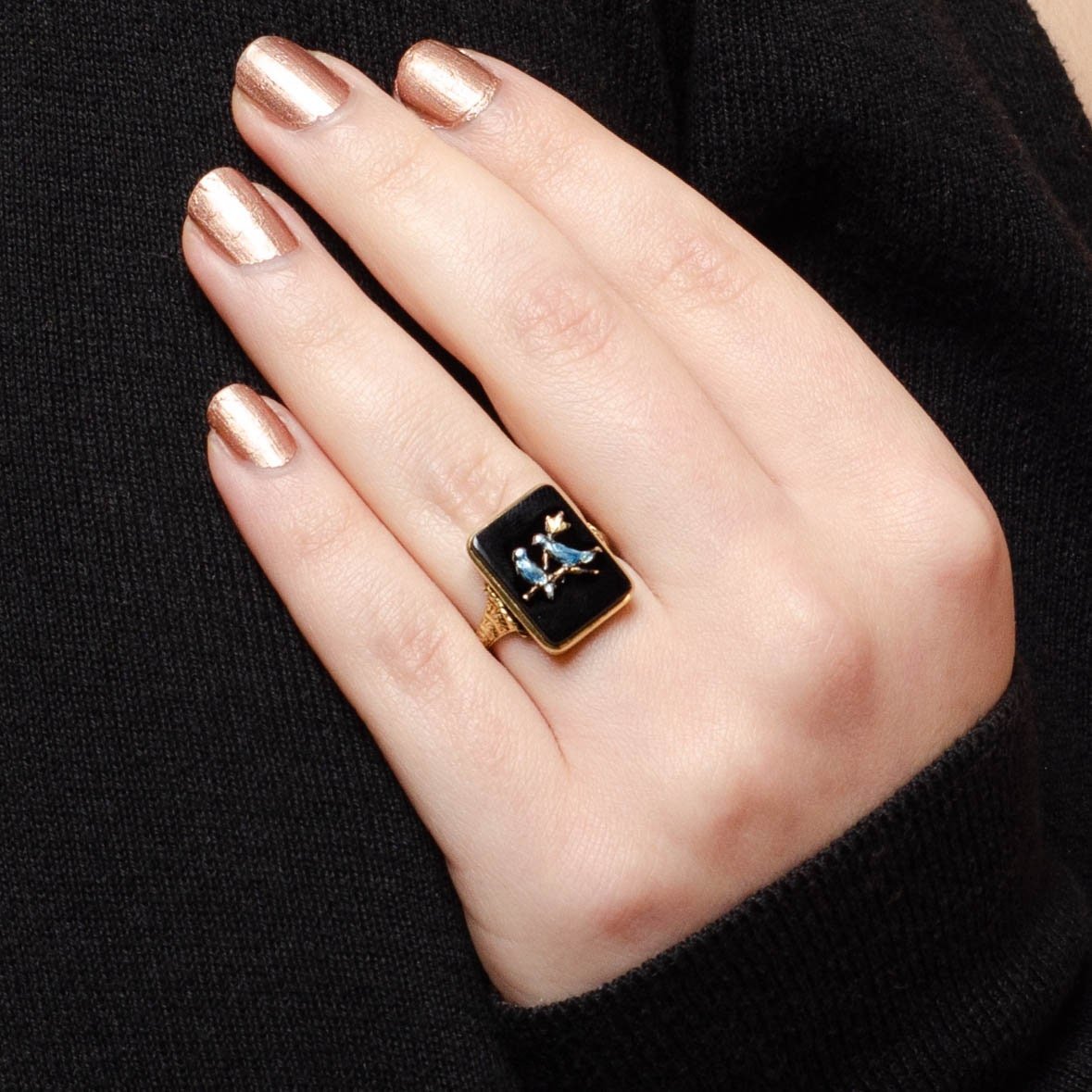 Vintage Onyx Bird Conversion Ring of 18k Gold - Trademark Antiques