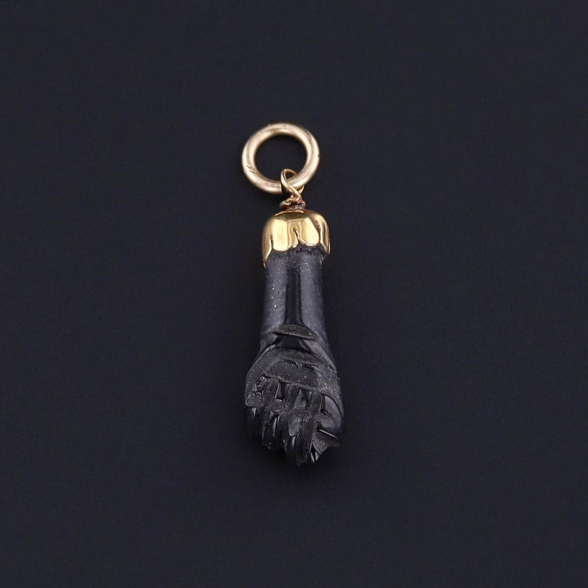 Vintage Onyx Figa Hand Charm of 18k Gold - Trademark Antiques
