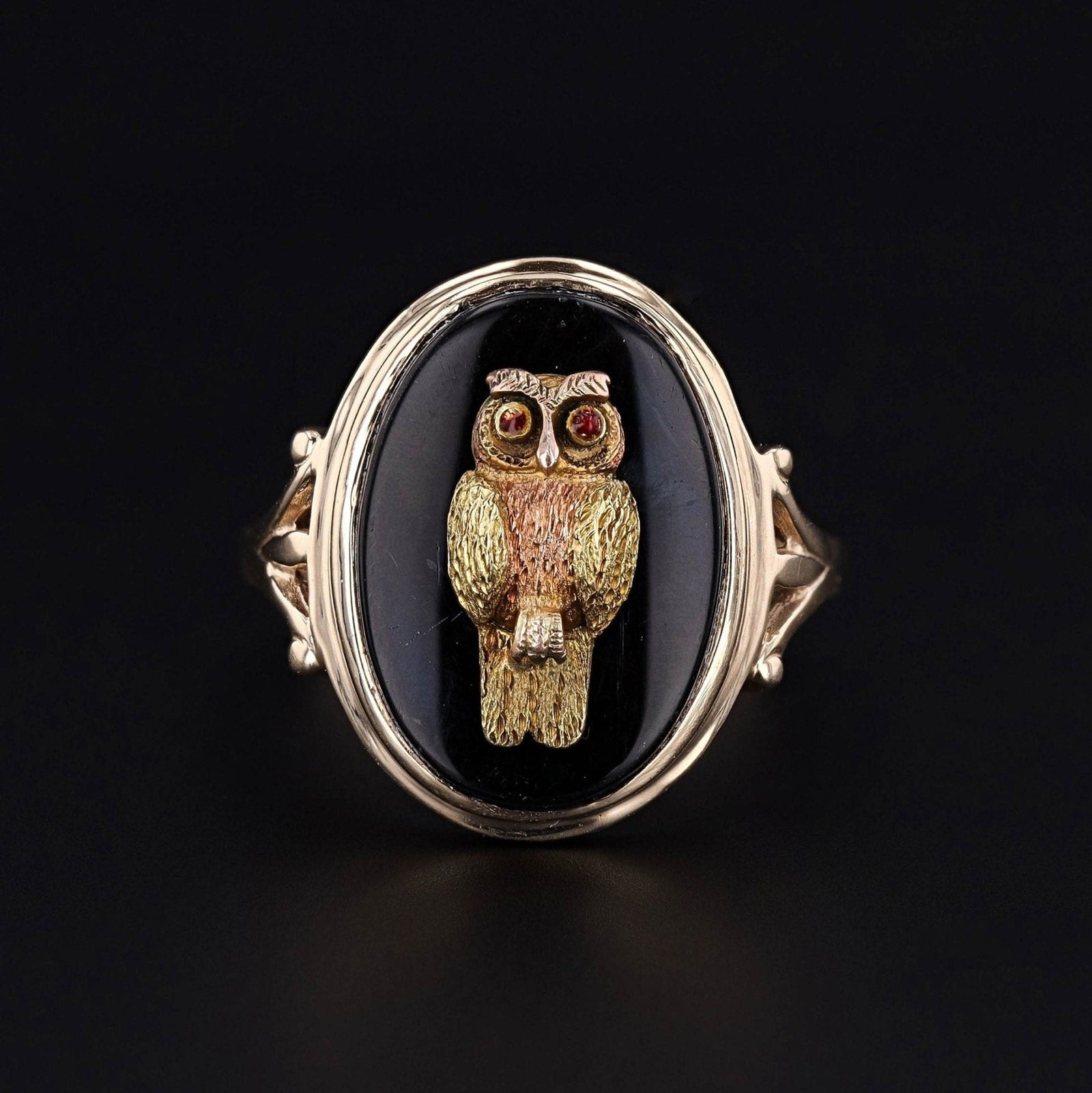 Vintage Onyx Owl Conversion Ring of 10k Gold - Trademark Antiques
