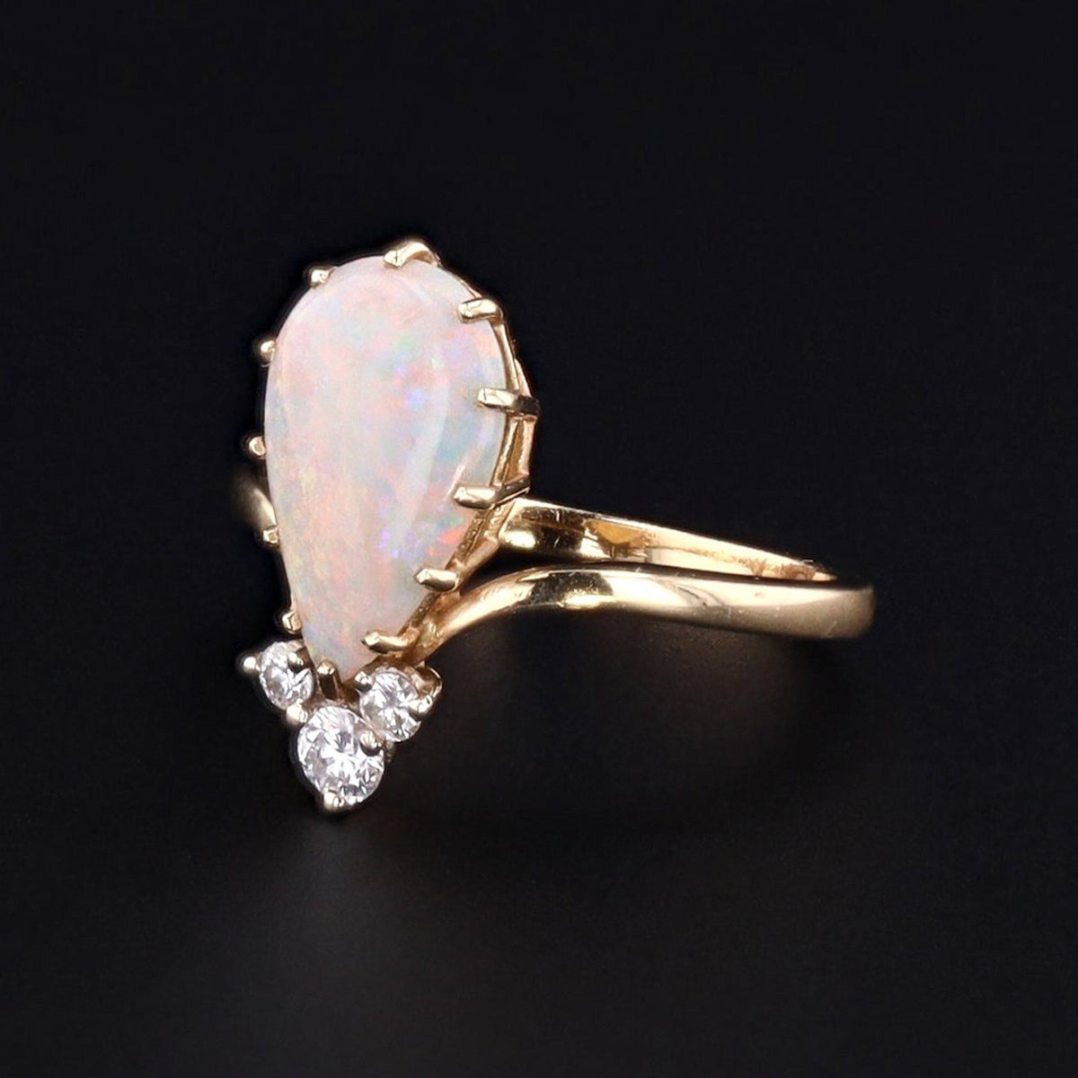 Vintage Opal and Diamond Ring of 14k Gold - Trademark Antiques