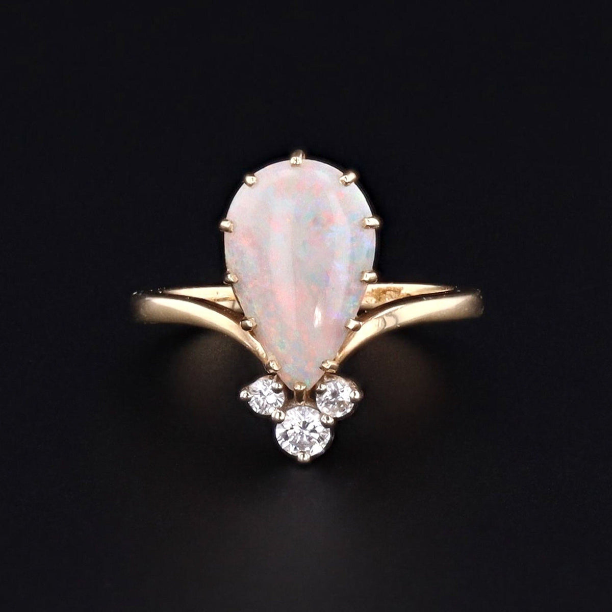 Vintage Opal and Diamond Ring of 14k Gold - Trademark Antiques
