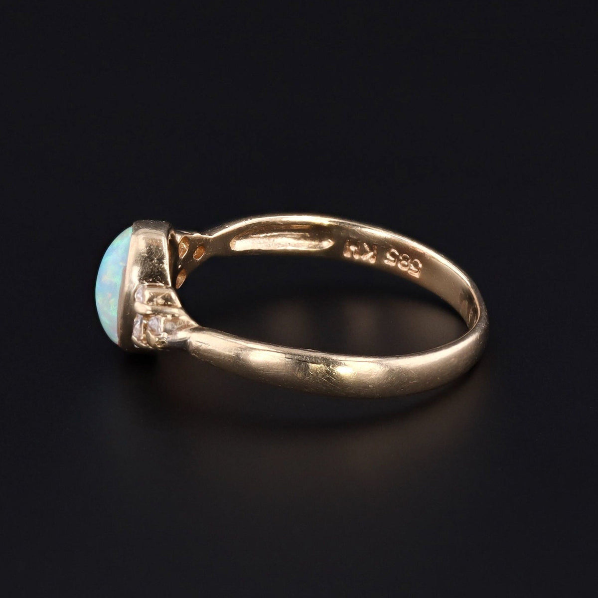 Vintage Opal &amp; Diamond Ring | 14k Gold Opal Ring - Trademark Antiques