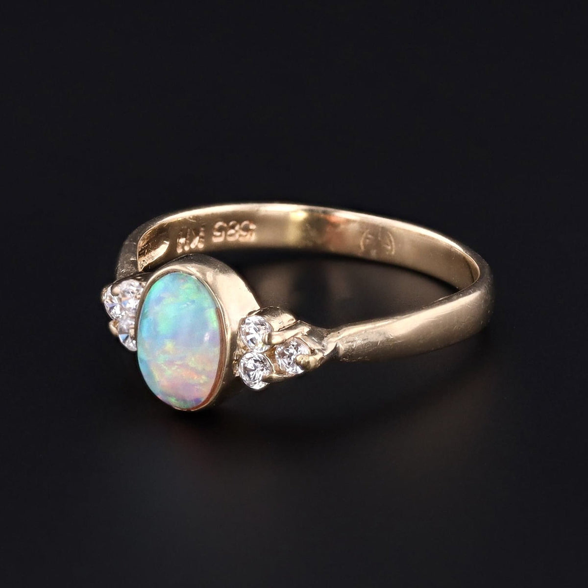 Vintage Opal &amp; Diamond Ring | 14k Gold Opal Ring - Trademark Antiques